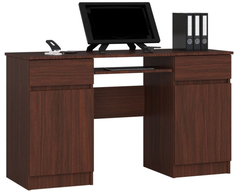 Biurko komputerowe Akord A5 Wenge 135 cm 2 drzwi 2 szuflady kolor Wenge mat 5 półek 135x50x77 cm 1 szt.