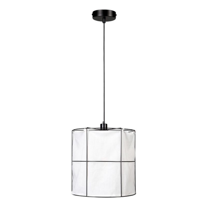 Lampa Wisząca SPOT Light 1xE27 Max.15W LED Klasyczne Połączenie Czerni z Białym Lnianym Abażurem, 1 szt.