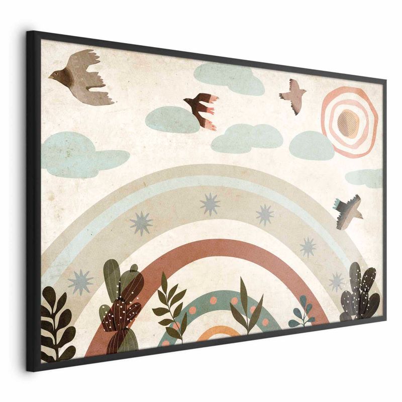 Plakat Artgeist Tęcza i ptaki 90x60 cm z ramą czarną 1 szt