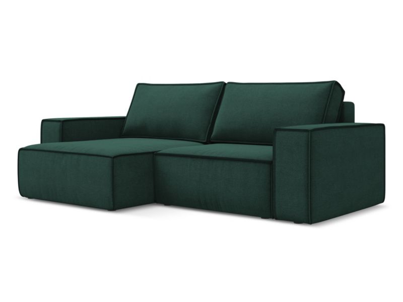 Narożnik lewostronny z funkcją spania Makamii Kimo z tkaniny strukturalnej 257x148 cm butelkowa zieleń 1 szt.