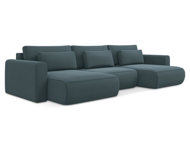 Sofa panoramiczna z funkcją spania Makamii Kapua z weluru 340x149 cm morski 1 szt.