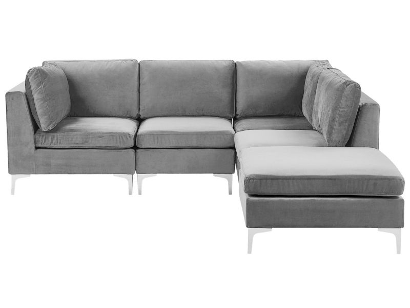 Sofa z ottomaną Evja Szary Welur Lewostronny kpl