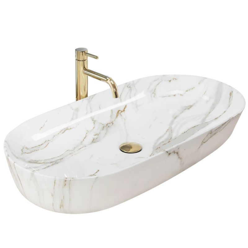 Umywalka Nablatowa Rea Cleo 81 Shiny Aiax Owalna Biały 81X41X13,5Cm 1 Szt