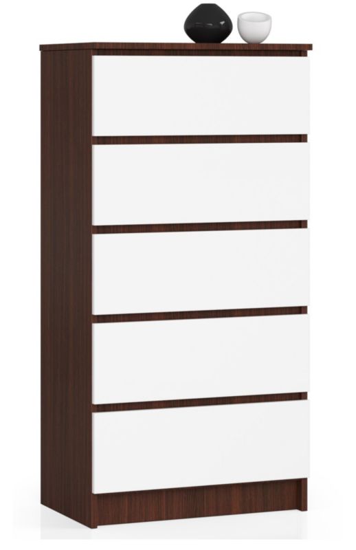 Komoda Akord K60 Wenge 60 cm 5 szuflad kolor Biały mat 60x40x121 cm 1 szt.