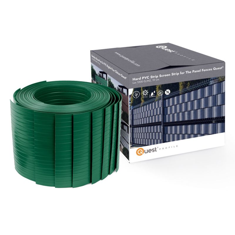 Taśma ogrodzeniowa PCV 19cm, listwa do ogrodzeń panelowych premium, 900 g/m2, RAL6005, zielony, 2.52m
