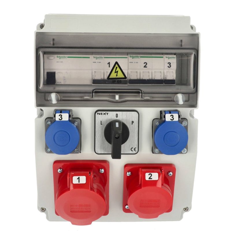 Rozdzielnica Edo wyposażona ASTAT 395 Plus IP65 32A/5P, 16A/5P 2x230V schuko L-O-P(32A) wyłączniki Schneider 1 szt.