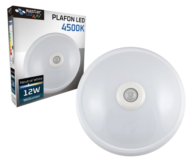Plafon LED MasterLED 12W Biały neutralny 4000K z czujnikiem ruchu PIR 1 szt.