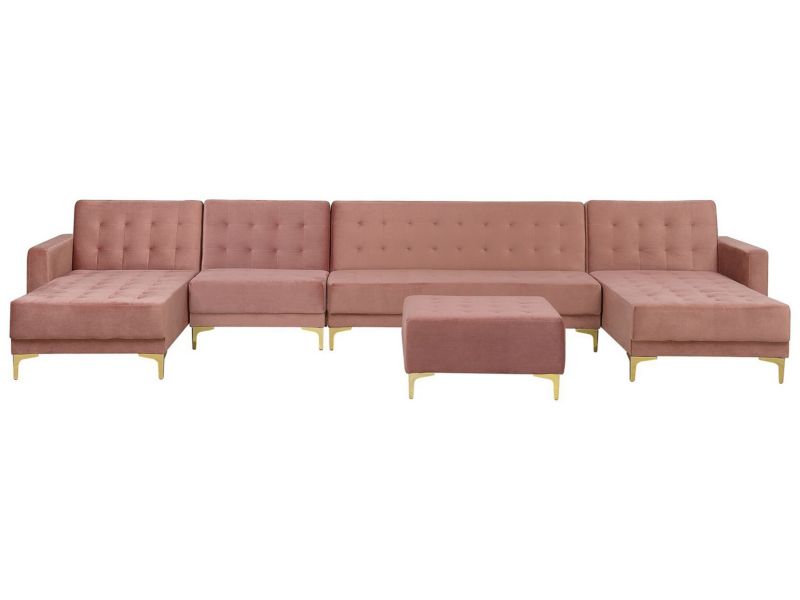 Sofa XXL z otomaną Aberdeen Różowy Welur Symetryczny 1 kpl