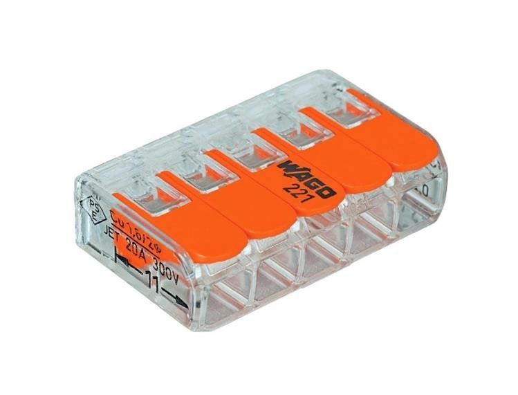 Złączka uniwersalna Wago szybkozłączka z dźwigniami zwalniającymi 5x0,2-4mm 221-415 50 szt.