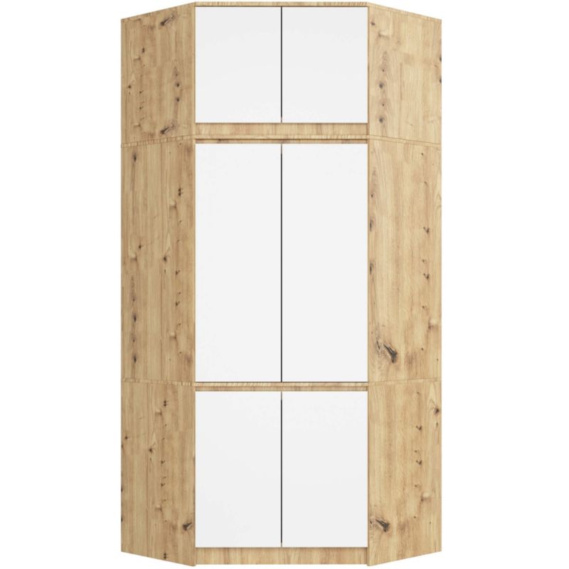 Szafa narożna z nadstawką Akord S100 Dąb Artisan 100 cm 6 drzwi kolor Biały mat 9 półek 100x50x235 cm 1 szt.