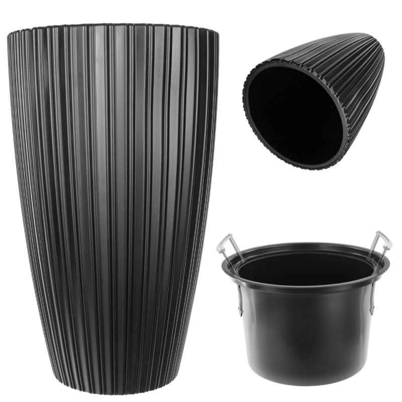 Doniczka KADAX Donica Na Kwiaty 30cm Osłonka Z Wkładem Kwietnik Plastikowa Czarny 1szt.
