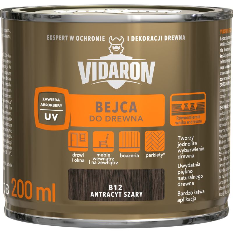 Bejca do drewna Vidaron antracyt szary 0,2 l
