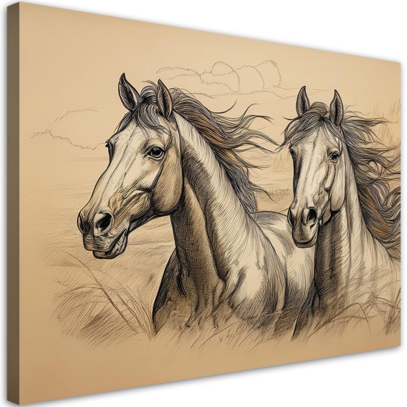 Obraz do salonu sypialni Feeby Konie Vintage Beżowe 60x40 cm 1szt
