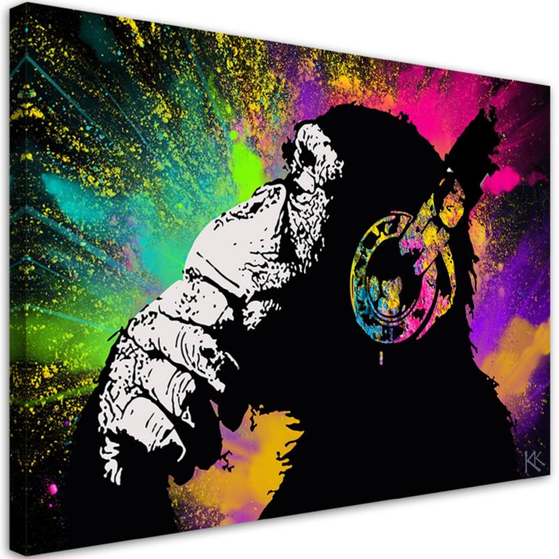 Obraz do pokoju młodzieżowego Feeby Banksy Kolorowa Małpa 90x60cm 1szt