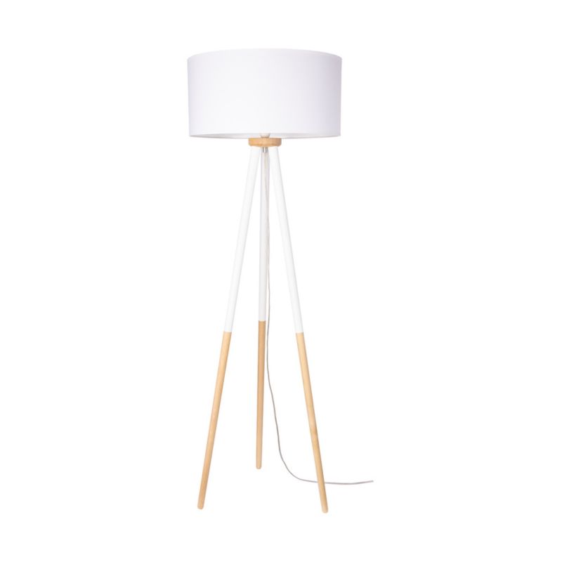 Drewniana Lampa Podłogowa SPOT Light 1xE27 60W Naturalna Brzoza FSC z Białym Abażurem, Polski Producent, 1 szt.