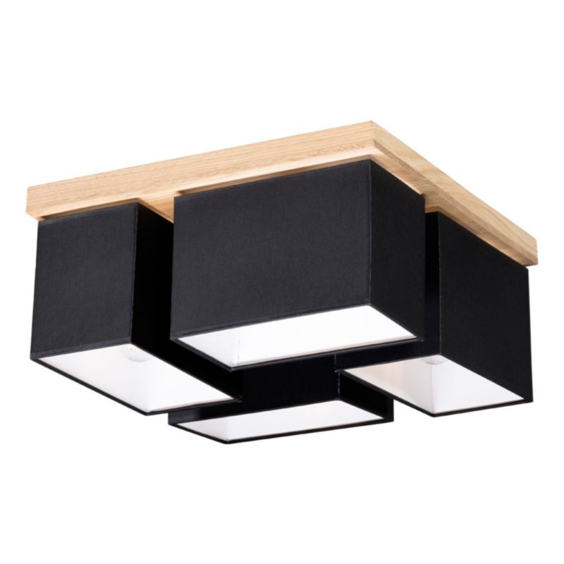 Drewniana Lampa Sufitowa SPOT Light 4xE27 Max.25W Dąb Olejowany FSC z Czarnymi Abażurami, Polski Producent, 1 szt.