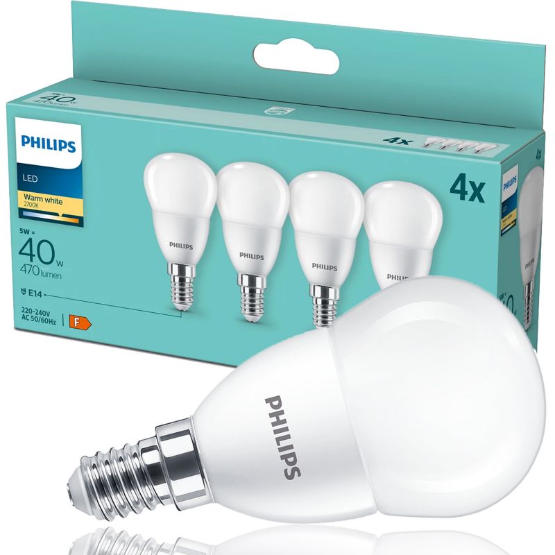 Zestaw 4x żarówka LED Philips 40W P45 E14 WW FR ND 4PF/6 DISC 1op.
