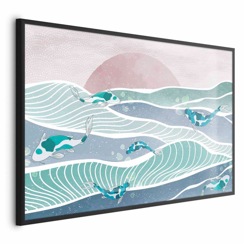 Plakat Artgeist Ryby na falach 42x29,7 cm z ramą czarną 1 szt