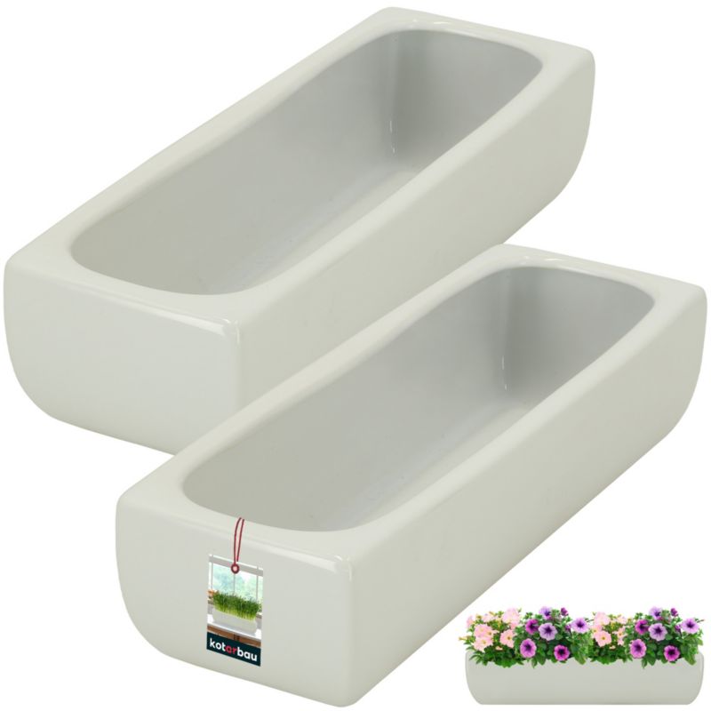 Doniczka ceramiczna KOTARBAU podłużna szkliwiona biała 31 cm 2 szt.