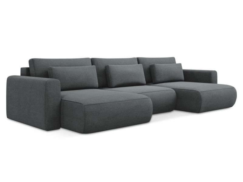 Sofa panoramiczna z funkcją spania Makamii Kapua z tkaniny strukturalnej 340x149 cm szary 1 szt.