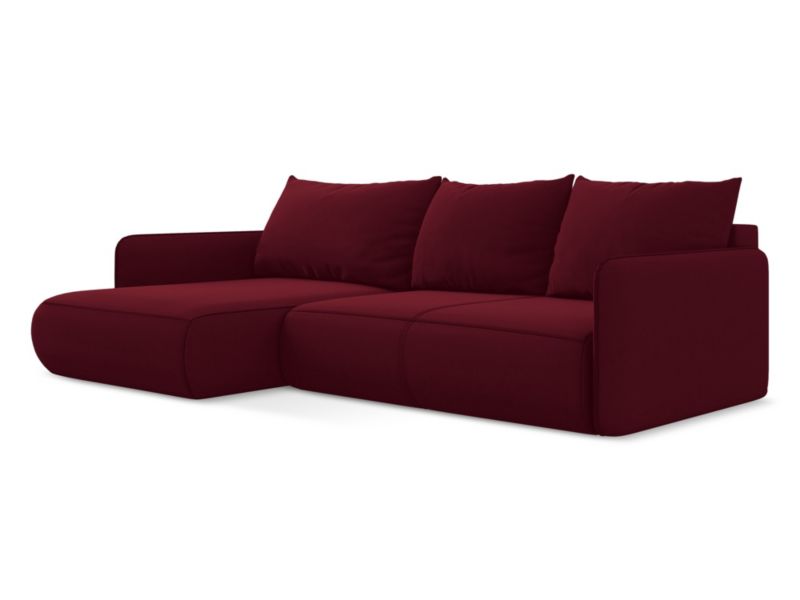 Narożnik lewostronny z funkcją spania Makamii Nanea z weluru 240x148 cm burgundowy 1 szt.