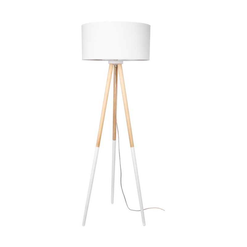 Drewniana Lampa Podłogowa SPOT Light 1xE27 60W Naturalna Brzoza FSC, Biały Abażur, Polski Producent, 1 szt.