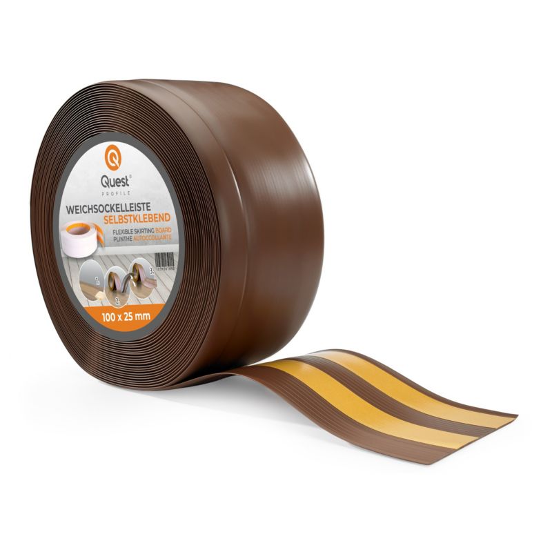 Listwa przypodłogowa PCV 100x25mm, QUEST, samoprzylepna elastyczna, miękka listwa podłogowa, cokołowa, brąz, 25m