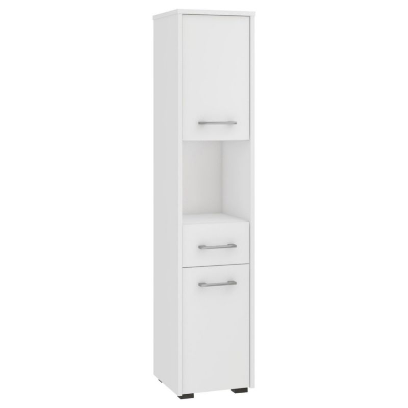 Słupek łazienkowy Akord Fin Biały 30 cm 2 drzwi 1 szuflada kolor Biały mat 5 półek 30x30x140 cm 1 szt.