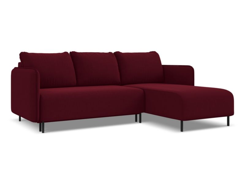 Narożnik prawostronny z funkcją spania Makamii Luana z weluru 236x162 cm burgundowy 1 szt.