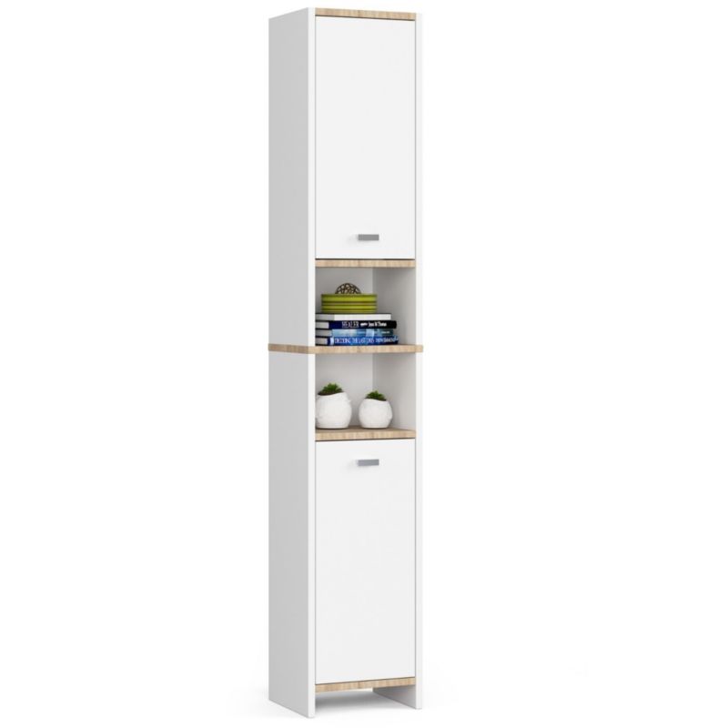 Słupek łazienkowy Akord Beti Biały 32 cm 2 drzwi kolor Biały mat 4 półki 32x28x180 cm 1 szt.