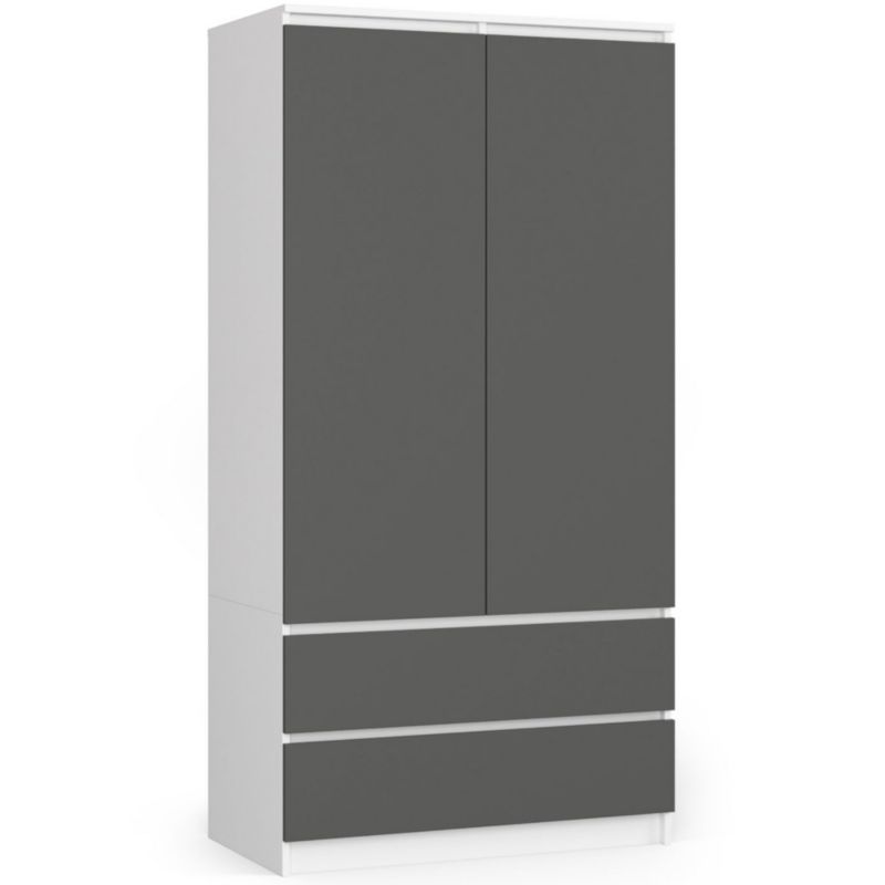Szafa Akord S90 Biała 90 cm 2 drzwi 2 szuflady kolor Grafit Szary mat 4 półki 90x51x180 cm 1 szt.