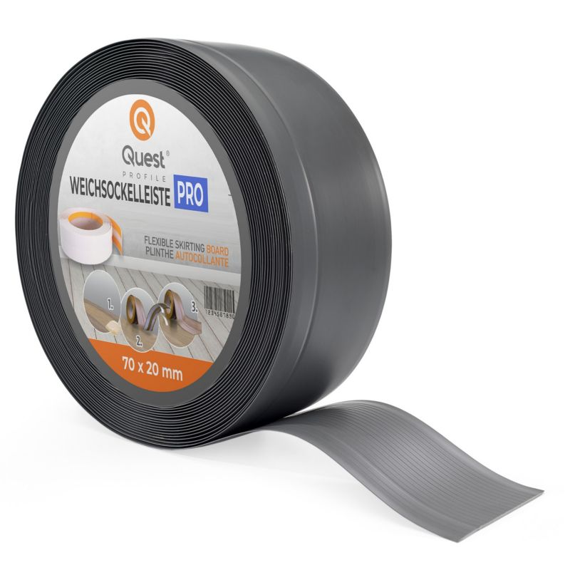 Listwa przypodłogowa PCV 70x20mm, QUEST, elastyczna, miękka listwa podłogowa, cokołowa, ciemnoszary, 15m