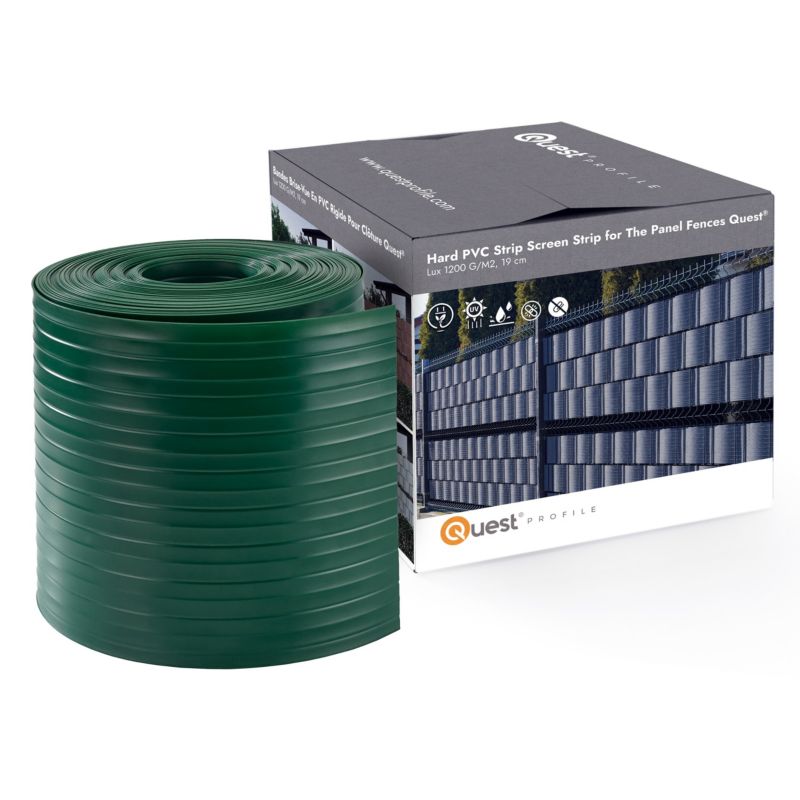 Taśma ogrodzeniowa PCV 19cm, listwa do ogrodzeń panelowych premium, 900 g/m2, RAL6005, zielony, 26m