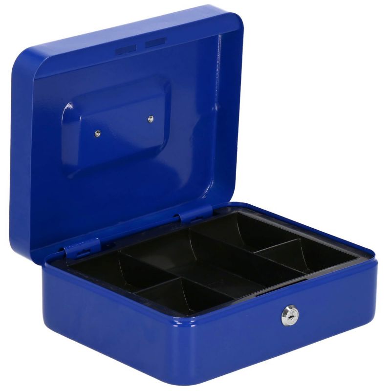 Kasetka na pieniądze Springos 25x20x9 cm metalowy sejf pudełko niebieskie 1 szt.
