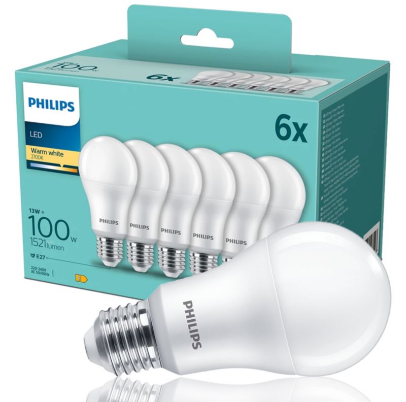 Zestaw 6x żarówka LED Philips A67 E27 13W -100W 2700K 1521lm 1 op.