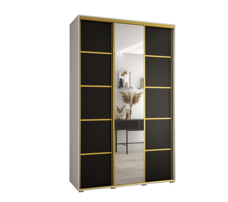 Szafa przesuwna Abiks DAVOS 5 wysoka szer.150cm gł.45cm biały/czarny/złoty 1szt.