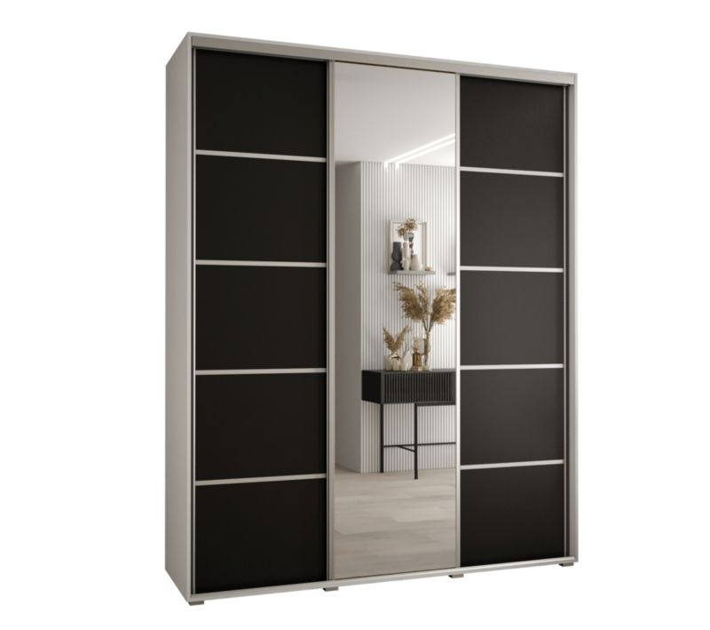 Szafa przesuwna Abiks DAVOS 5 wysoka szer.200cm gł.60cm biały/czarny/srebrny 1szt.
