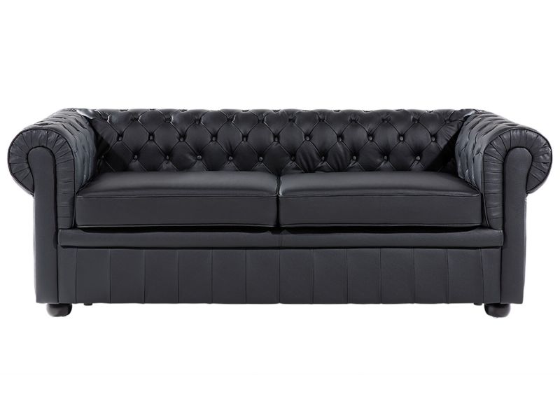 Sofa 3-osobowa skórzana czarna Chesterfield 1 szt.