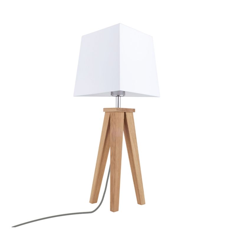 Drewniana Lampa Stołowa SPOT Light 1xE27 Max.60W Dąb Olejowany FSC, Biały Abażur, Polski Producent, 1szt.