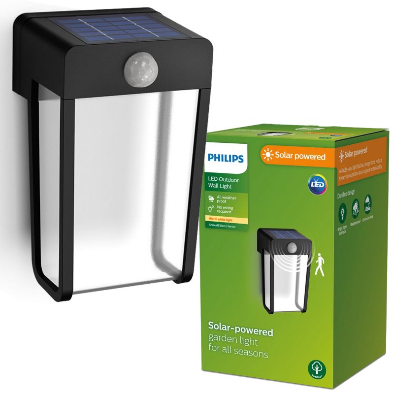 Kinkiet elewacyjny Philips solarny z czujnikiem ruchu LED SHROUD 2,3W 2700K 250lm IP44 czarny 1 szt.