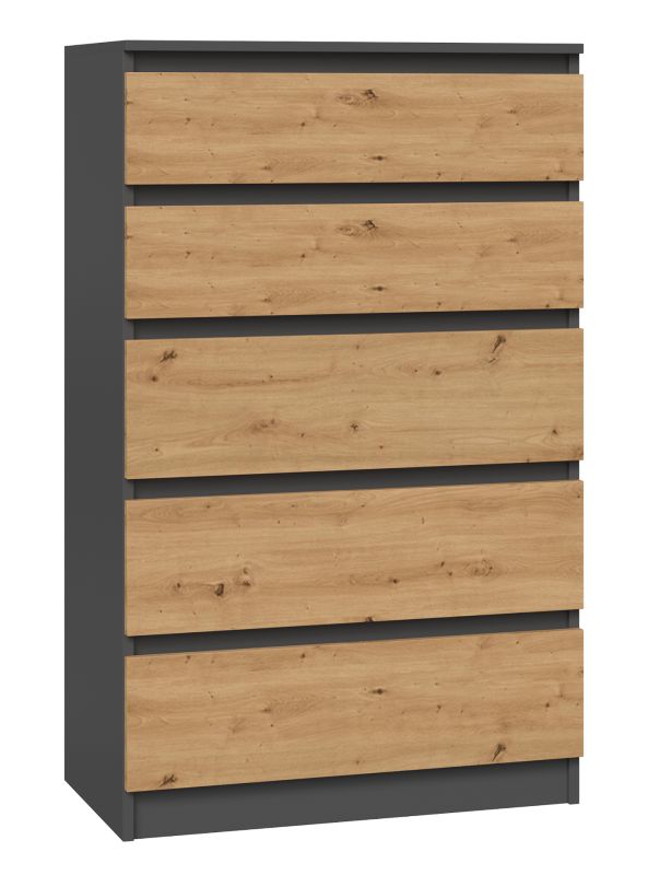 Komoda Topeshop Szafka Malwa 5 Szuflad M5 Antracyt / Artisan 40x70x109,5 cm 1 szt.
