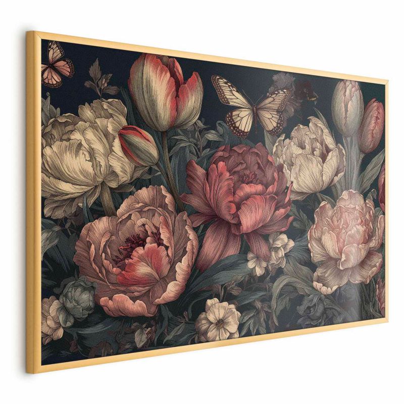 Plakat Artgeist Kwiaty na turkusowym tle 42x29,7 cm z ramą złotą 1 szt