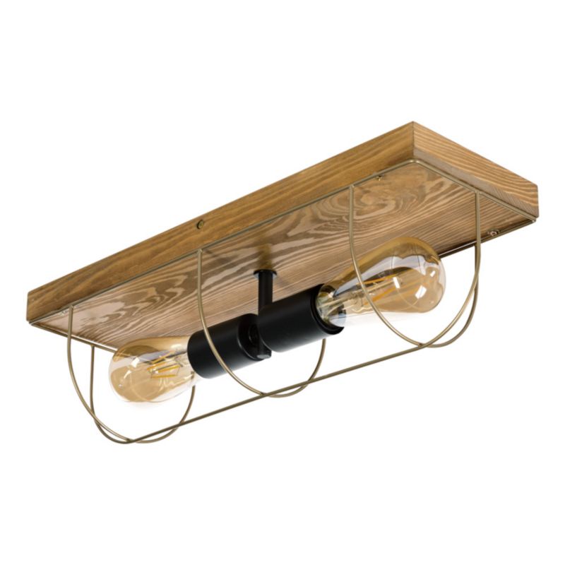 Drewniana Lampa Sufitowa SPOT Light 2xE27 Max.15W LED Drewno Sosnowe Brązowe FSC z Złotym Akcentem, 1 szt.