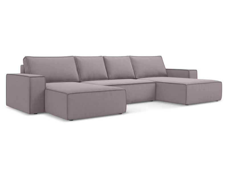 Sofa panoramiczna z funkcją spania Makamii Kimo z weluru 398x185 cm lawendowy 1 szt.
