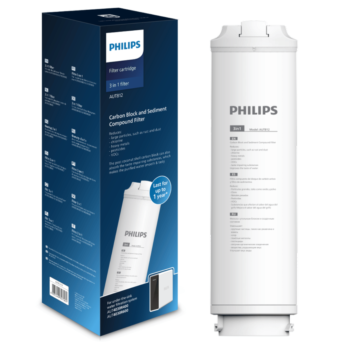 Wkład wymienny PHILIPS Aqua Shield AUT812. Filtr wymienny 3 w 1 do PHILIPS AUT4030R400 oraz AUT4030R600.