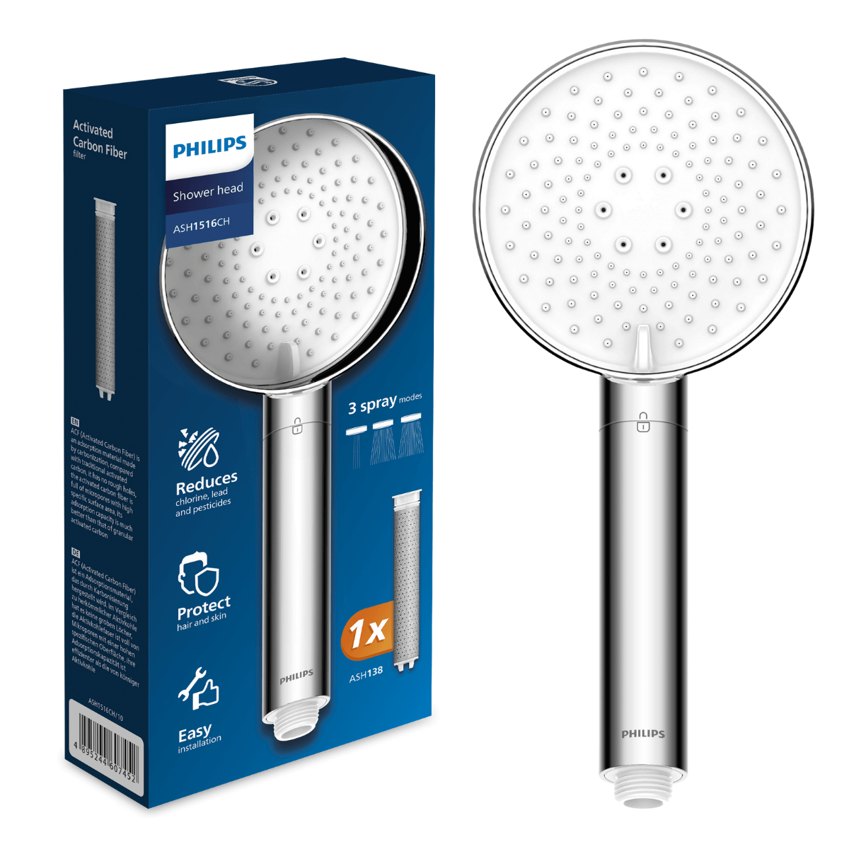 PHILIPS ASH1516CH filtr prysznicowy w kolorze chrom. Filtrowana woda do kąpieli.