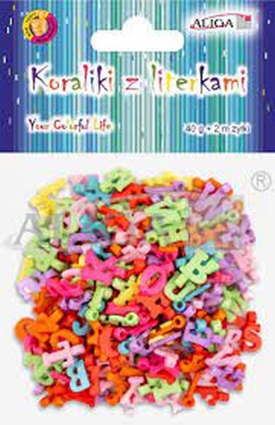 Koraliki PJA-8541 plastikowe z literkamim wys. 2cm, op. 40g + 2m żyłki