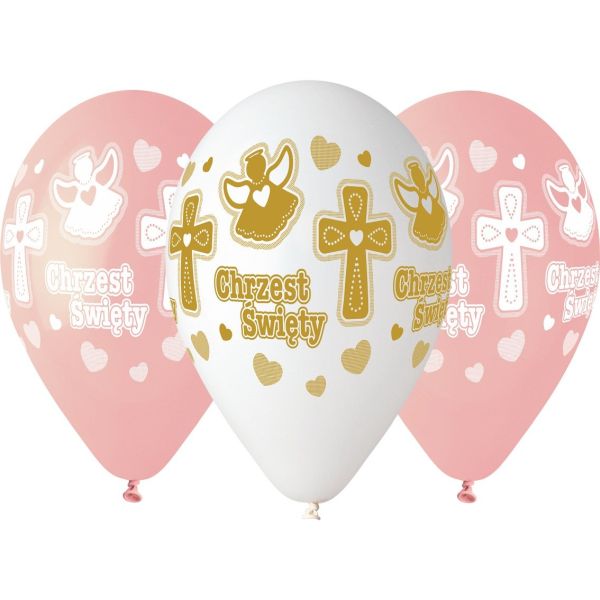 Balony Premium Hel Chrzest dziewczynki, 13 cali / 5 szt.