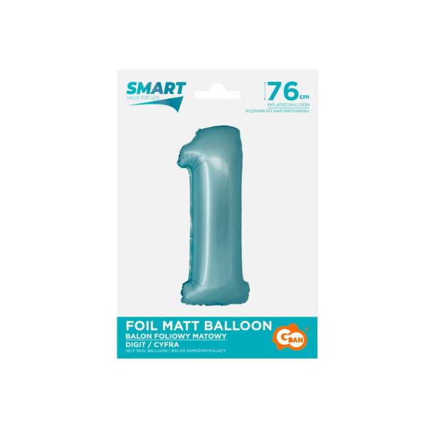 Balon foliowy Cyfra j. niebieska "1"- Wielkość 76 cm, Smart