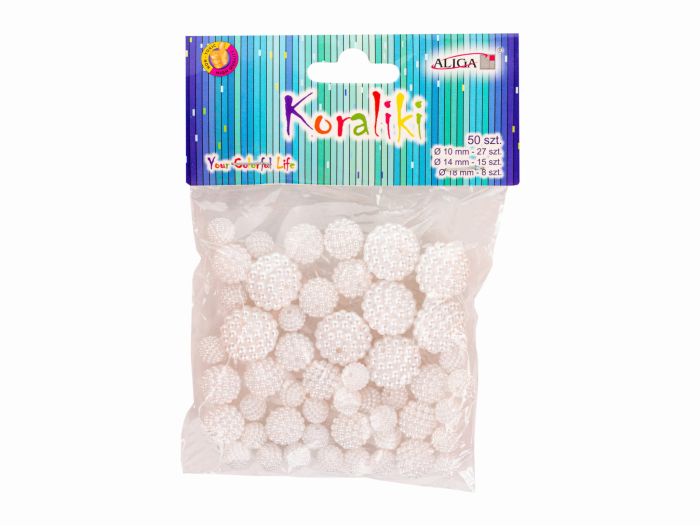 Koraliki PJ-0613 plastikowe, perłowe, mix wielkści, op.50szt.